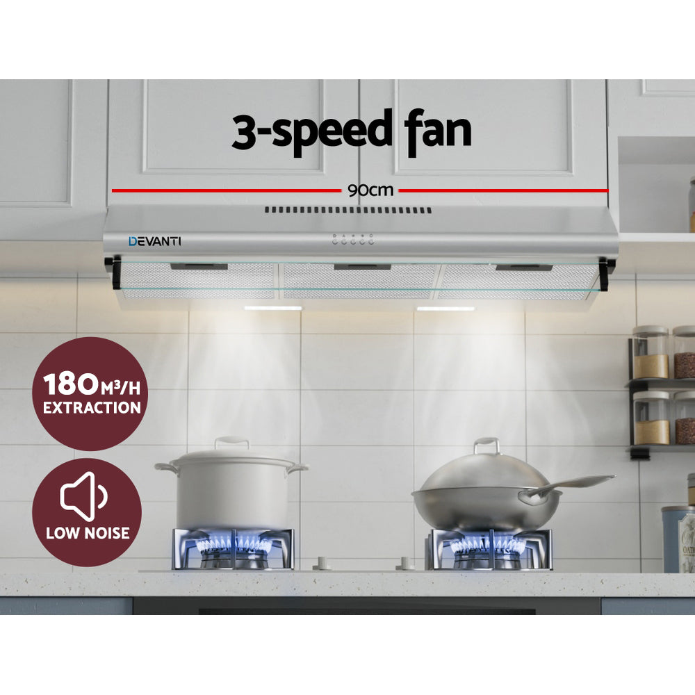 Devanti 900mm Range Hood 90cm Rangehood Stainless Steel 4