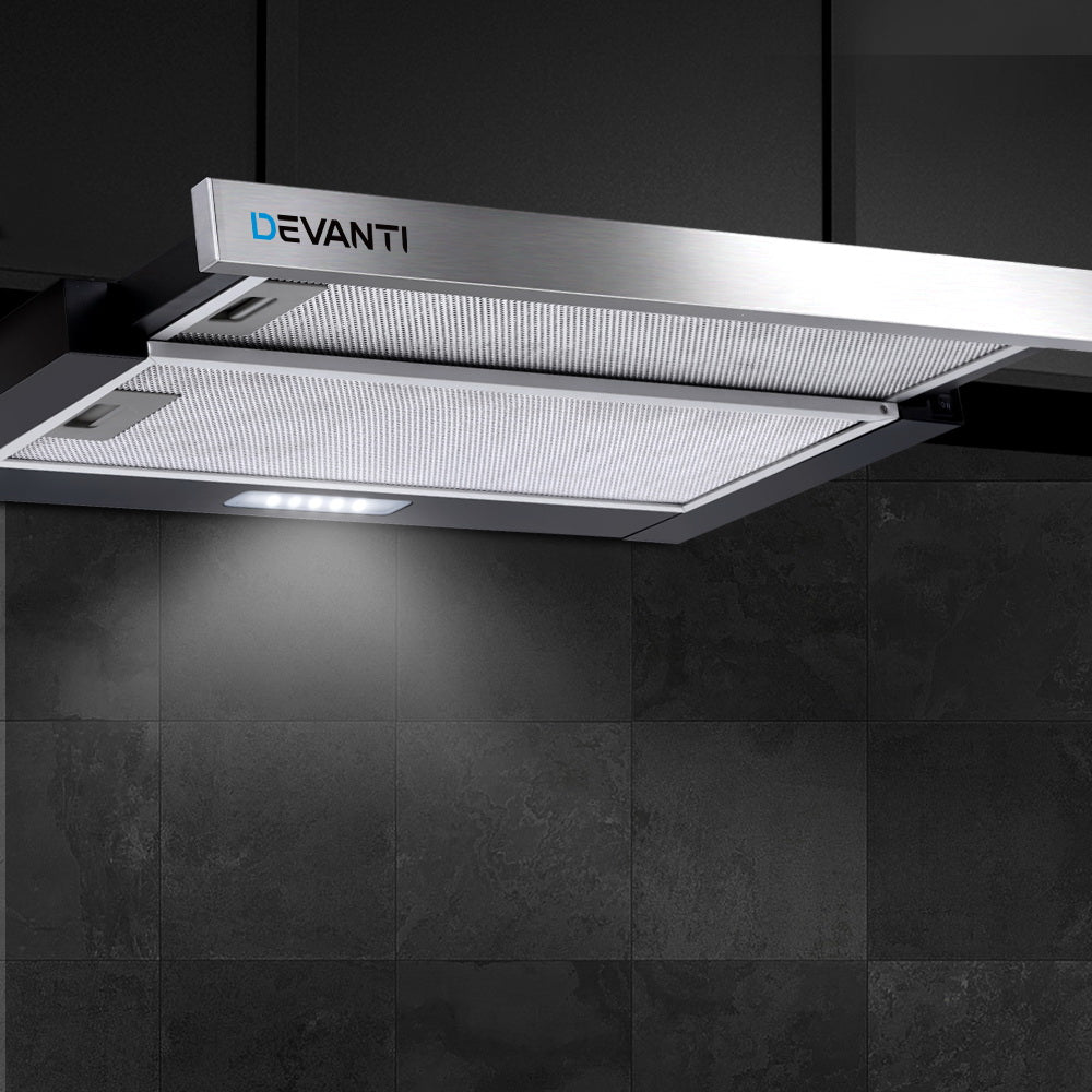 Devanti 600mm Range Hood 60cm Slide out Rangehood Stainless Steel 7