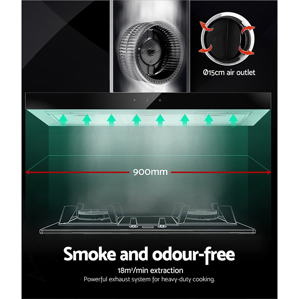 Devanti 900mm Range Hood 90cm Rangehood Glass Stainless Steel 4
