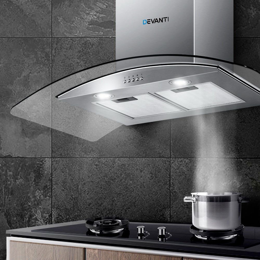 Devanti 900mm Range Hood 90cm Rangehood Glass Canopy 7