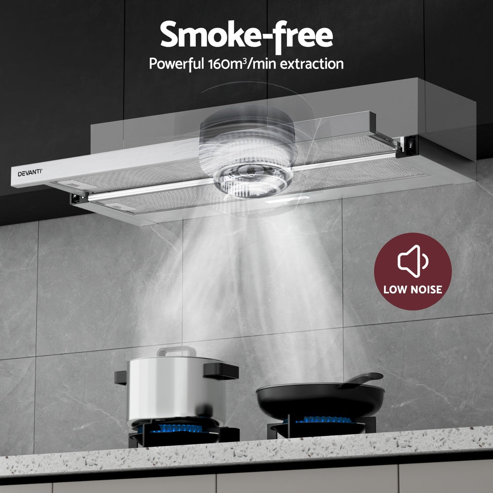 Devanti 900mm Range Hood 90cm Slide out Rangehood Stainless Steel 4