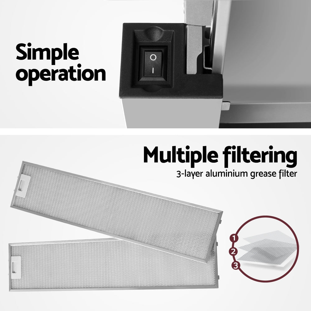 Devanti 900mm Range Hood 90cm Slide out Rangehood Stainless Steel 5