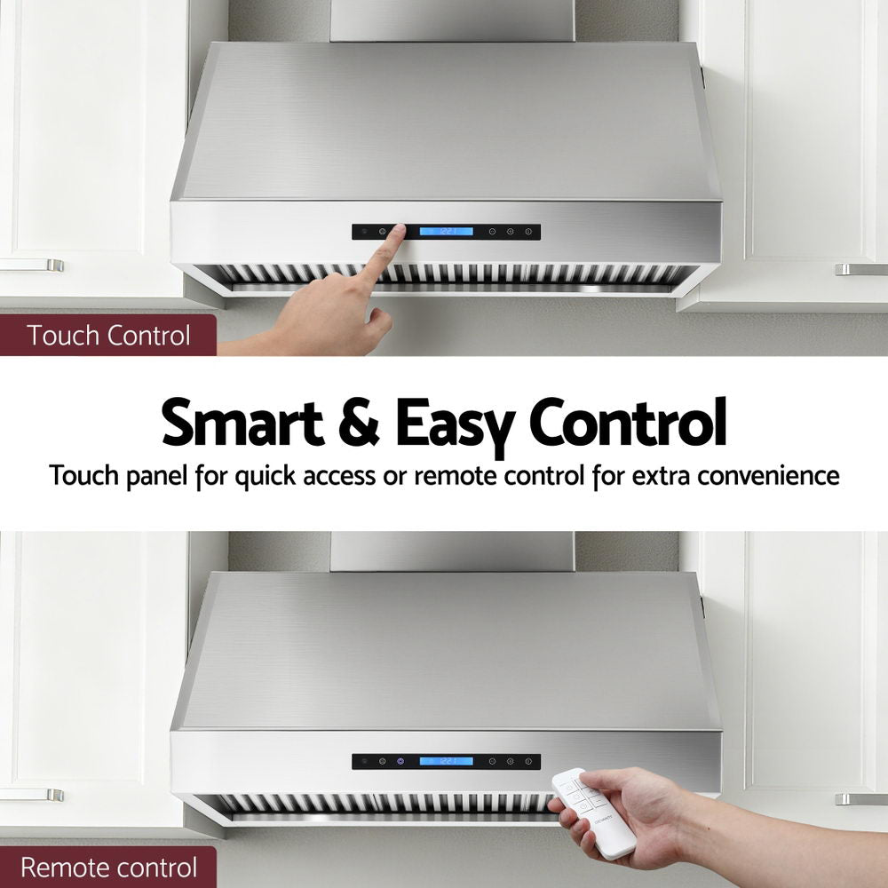 Devanti 900mm Range Hood 3-Speed Fan LED Display Remote Control 6