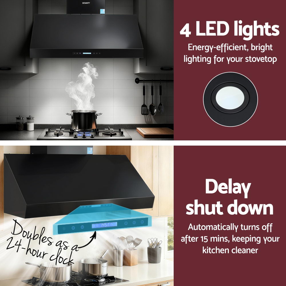 Devanti 1200mm Commercial BBQ Range Hood Dual Motor W/ Remote Control Black 7