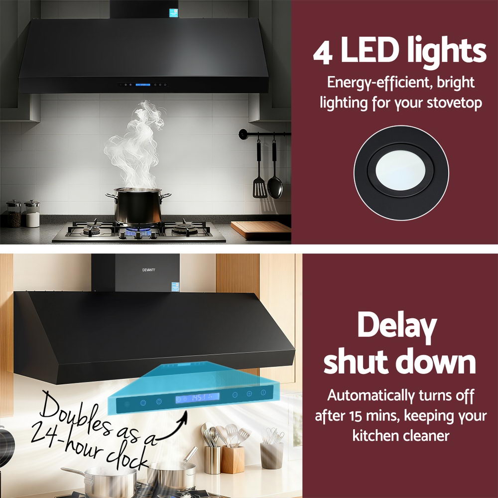 Devanti 1500mm Commercial BBQ Range Hood Dual Motor W/ Remote Control Black 7