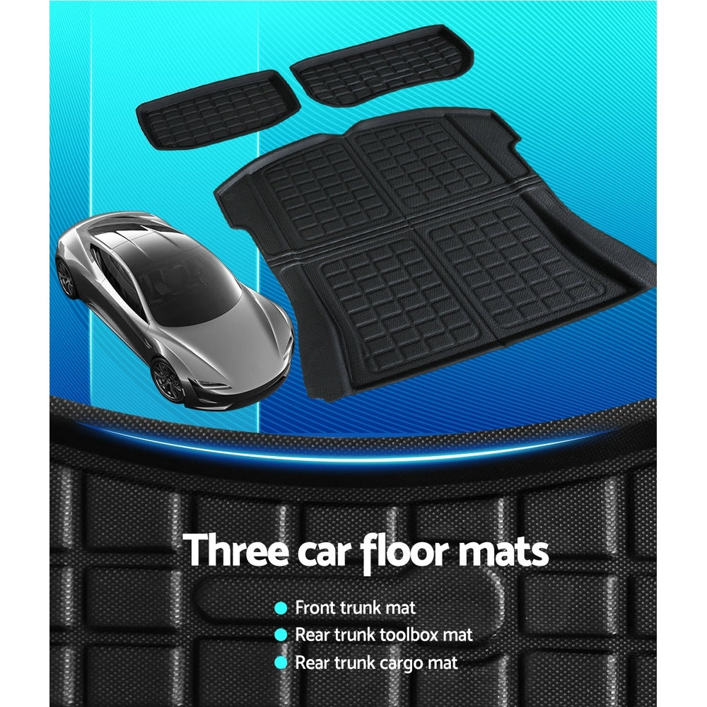 3PCS Car Rear Front Cargo Trunk Toolbox Luggage Rubber Mats for Tesla Model 3 2021-2022 4