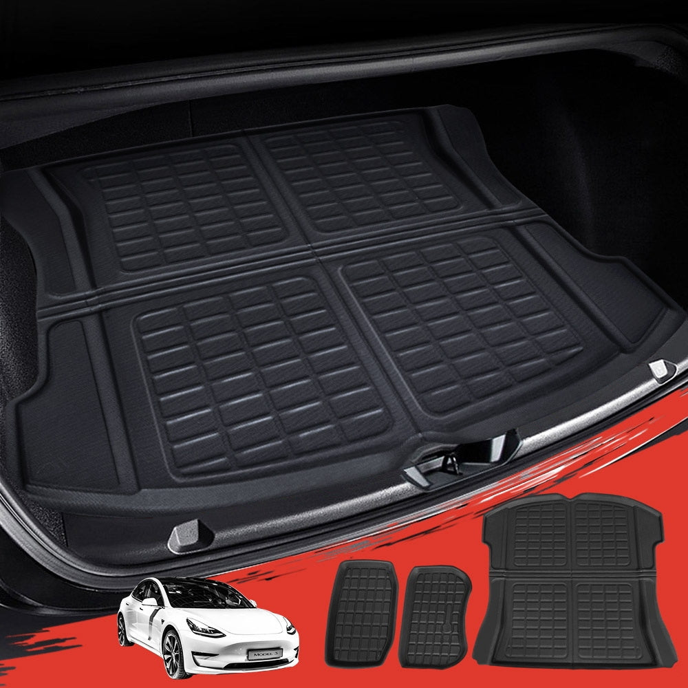 3PCS Car Rear Front Cargo Trunk Toolbox Luggage Rubber Mats for Tesla Model 3 2021-2022 7