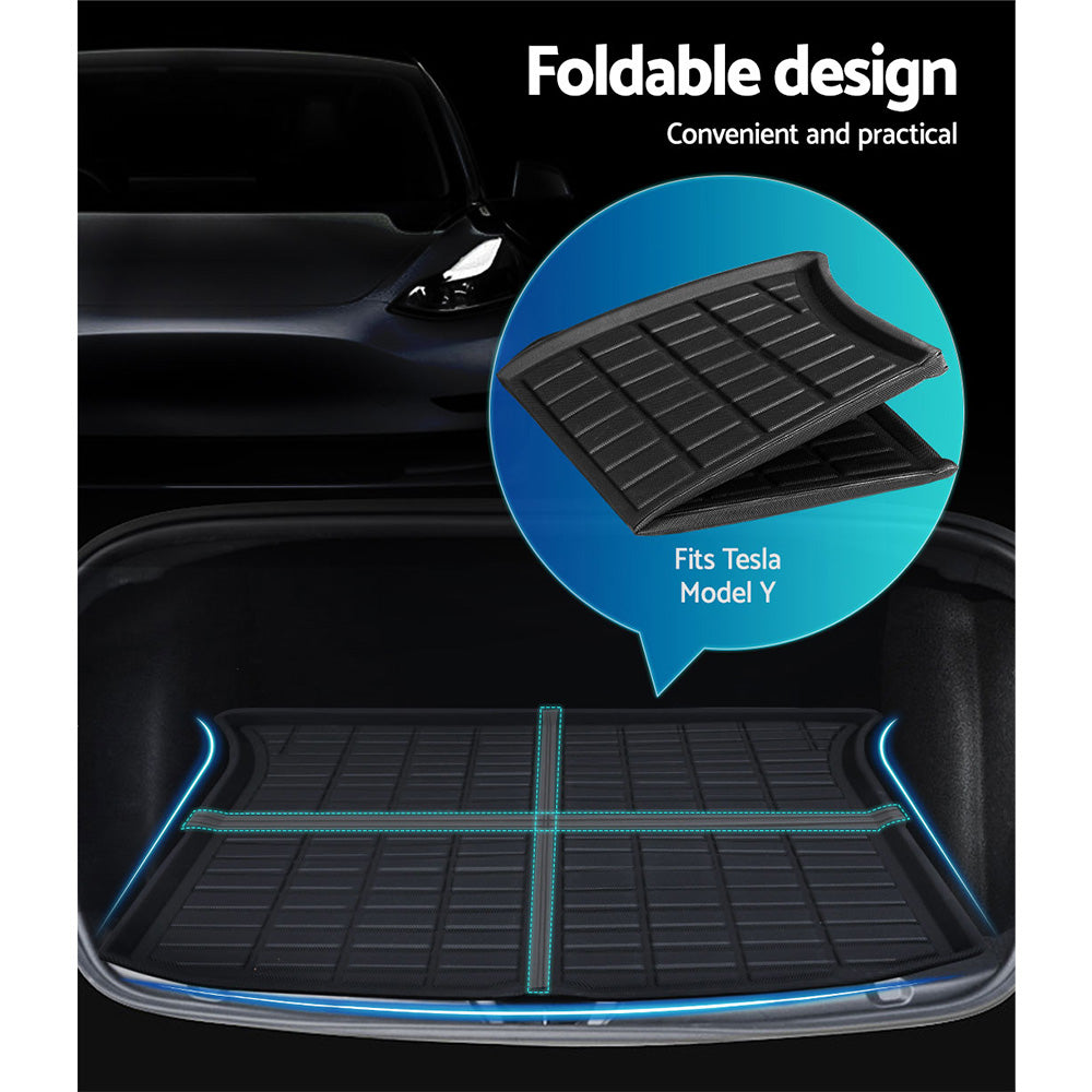 Tesla Model Y 2021-2024 Rear Well Front Cargo Trunk Toolbox Boot Liner Floor Mat 4