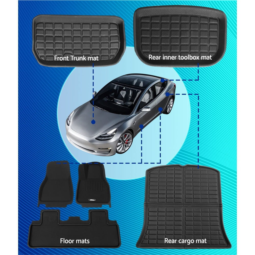 Weisshorn Car Rubber Floor Trunk Toolbox Cargo Mats for Tesla Model Y 2021-2023 4