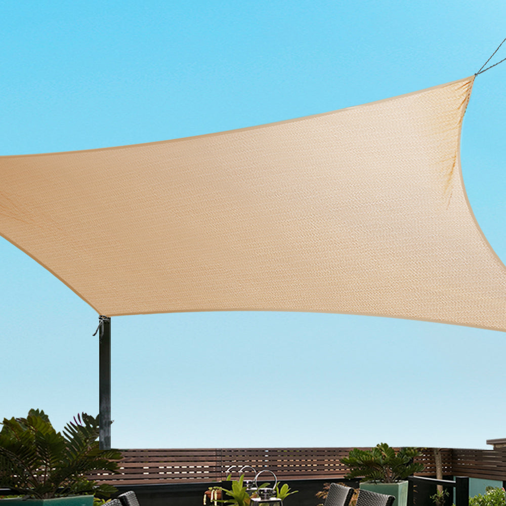 Instahut Shade Sail 2x4m Rectangle 280GSM 98% Sand Shade Cloth 7