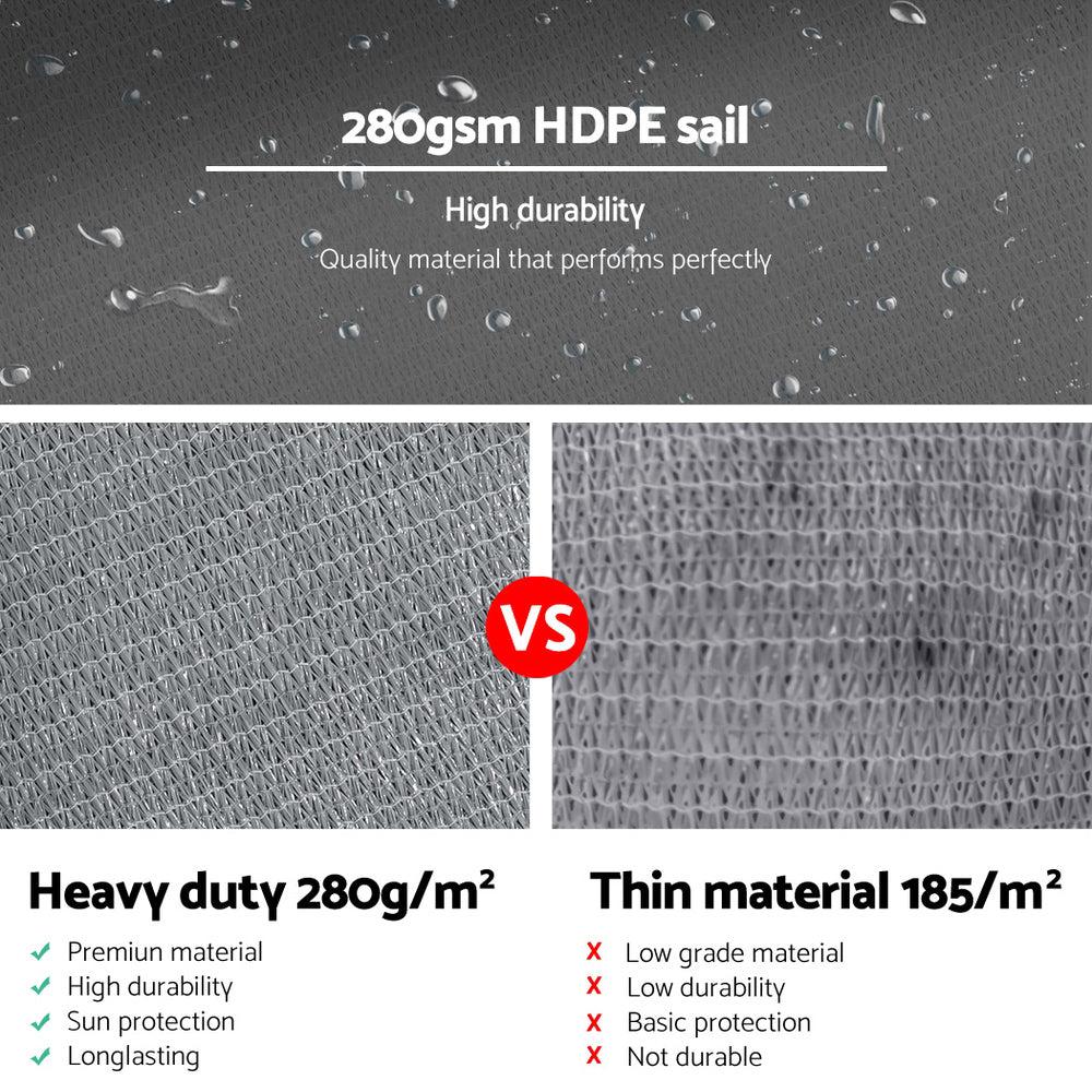 Instahut Shade Sail 6x6x6m Triangle 280GSM 98% Grey Shade Cloth 5