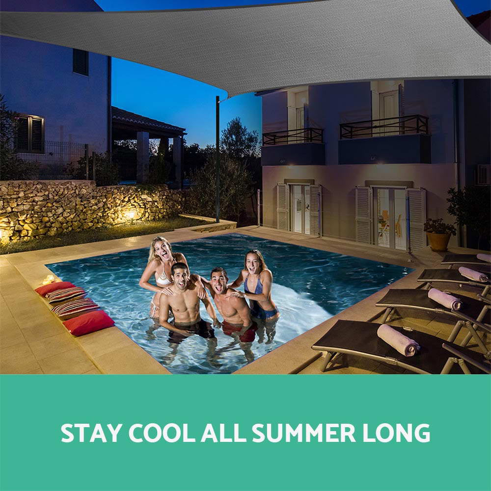 Instahut Shade Sail 3x5m Rectangle 280GSM 98% Grey Shade Cloth 6