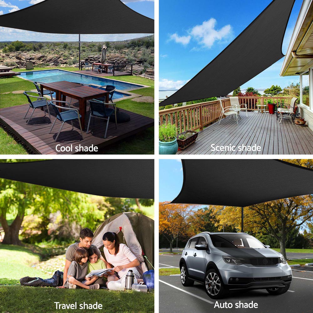 Instahut Shade Sail 4x6m Rectangle 280GSM 98% Black Shade Cloth 4