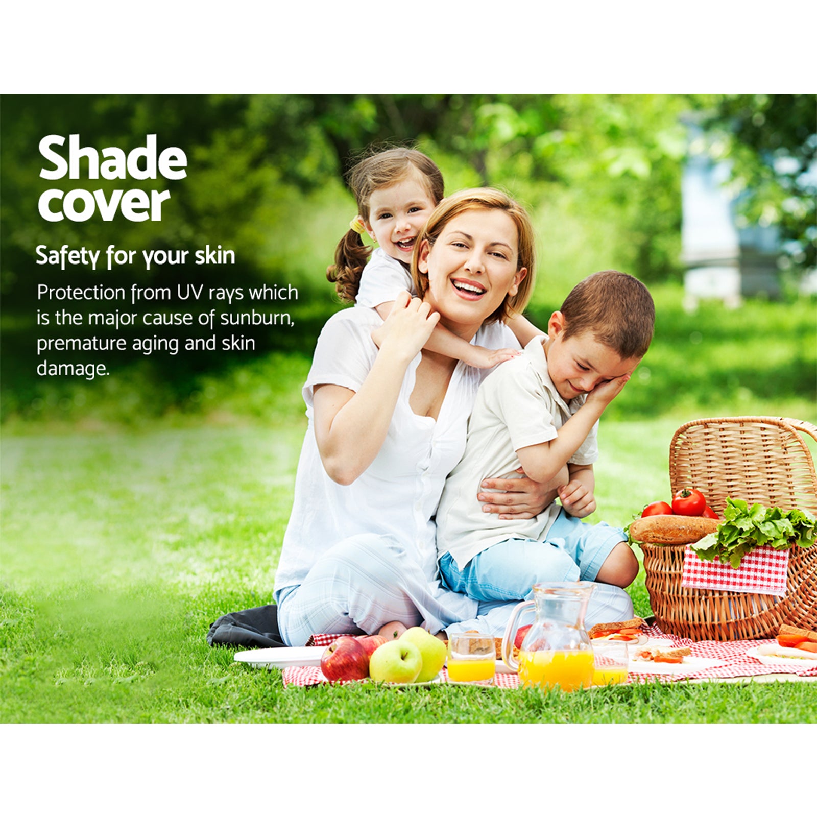 Instahut Shade Sail 4x6m Rectangle 280GSM 98% Black Shade Cloth 7