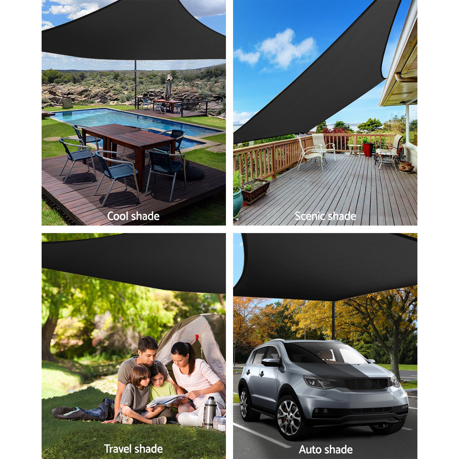 Instahut Shade Sail 6x7m Rectangle 280GSM 98% Black Shade Cloth 4