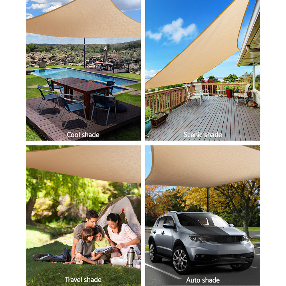 Instahut Shade Sail 6x7m Rectangle 280GSM 98% Sand Shade Cloth 4