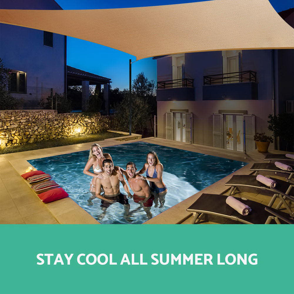 Instahut Shade Sail 5x5x5m Triangle 185GSM 95% Sand Shade Cloth 6