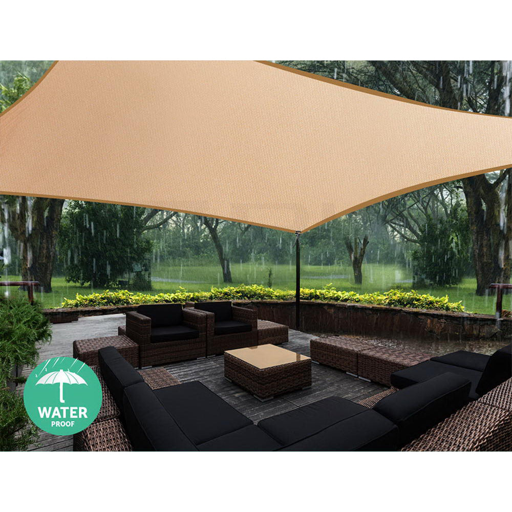 Instahut Waterproof Shade Sail 3x5m Rectangle Sand 95% Shade Cloth 5