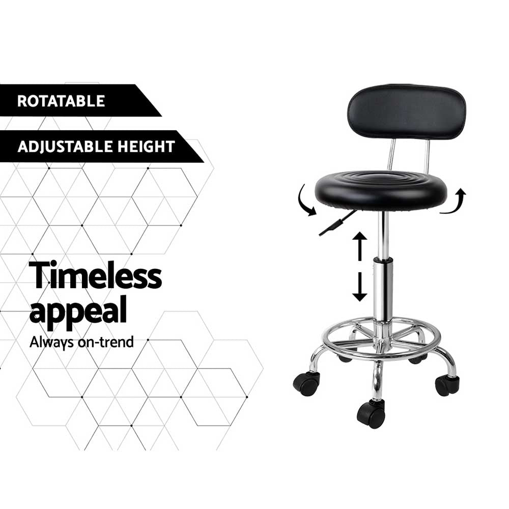 Artiss 2x Salon Stool Swivel Chair Backrest Black 4