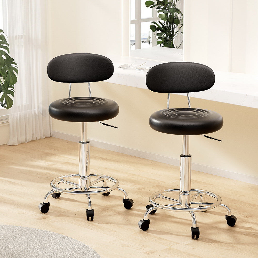 Artiss 2x Salon Stool Swivel Chair Backrest Black 7