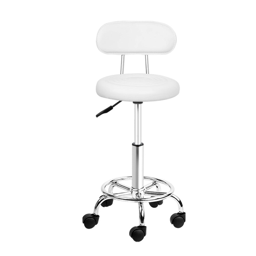 Artiss Salon Stool Swivel Chair Backrest White 3