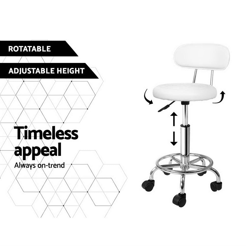 Artiss Salon Stool Swivel Chair Backrest White 5