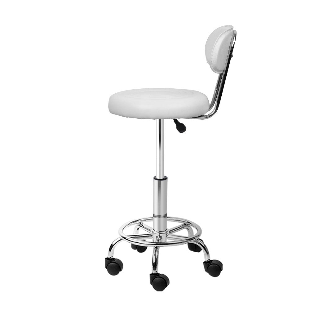 Artiss 2x Salon Stool Swivel Chair Backrest White 3