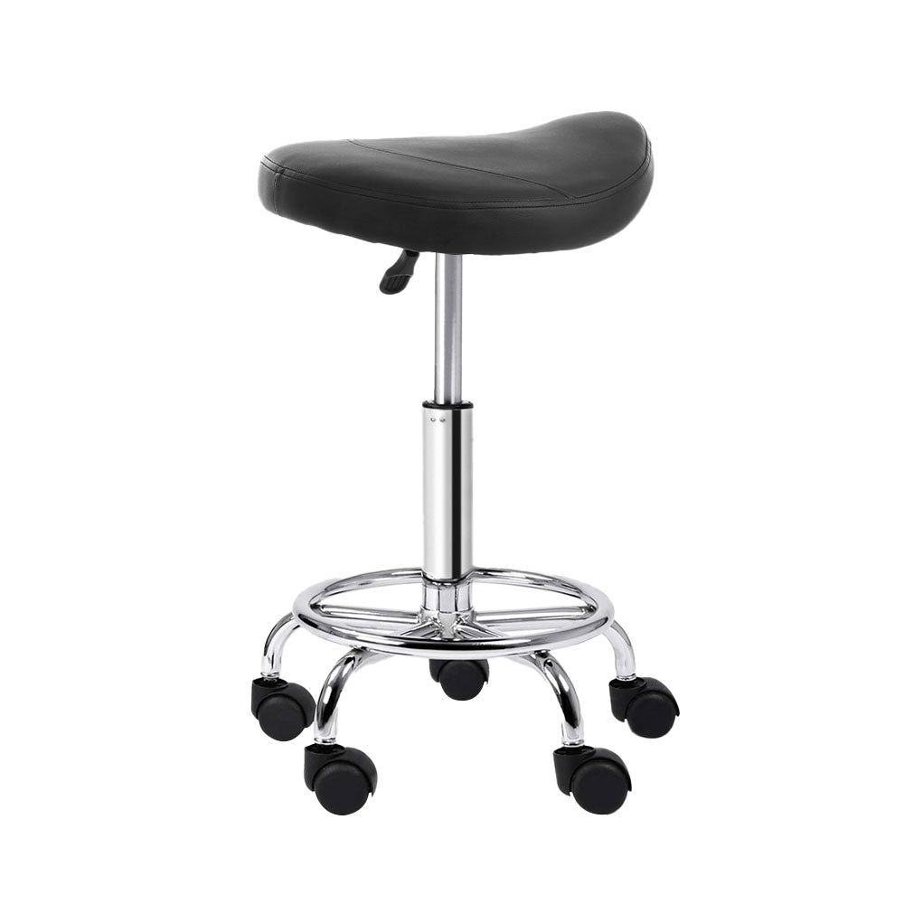Artiss Salon Stool Saddle Swivel Chair Black 3