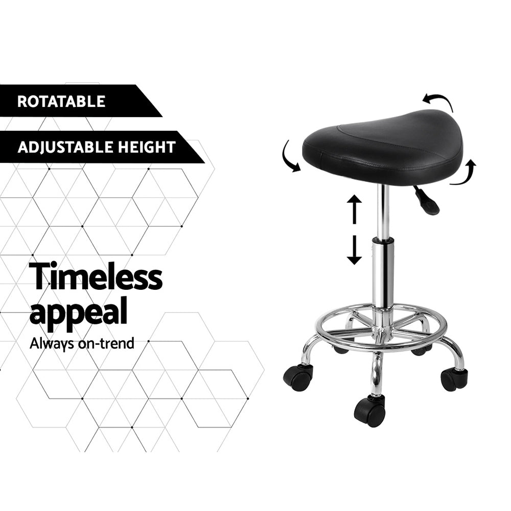 Artiss Salon Stool Saddle Swivel Chair Black 5