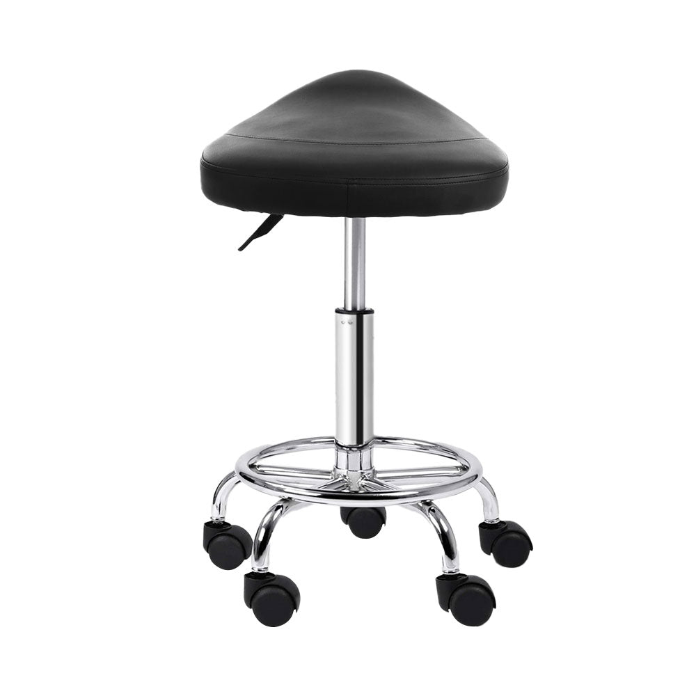 Artiss 2x Salon Stool Saddle Swivel Chair Black 3