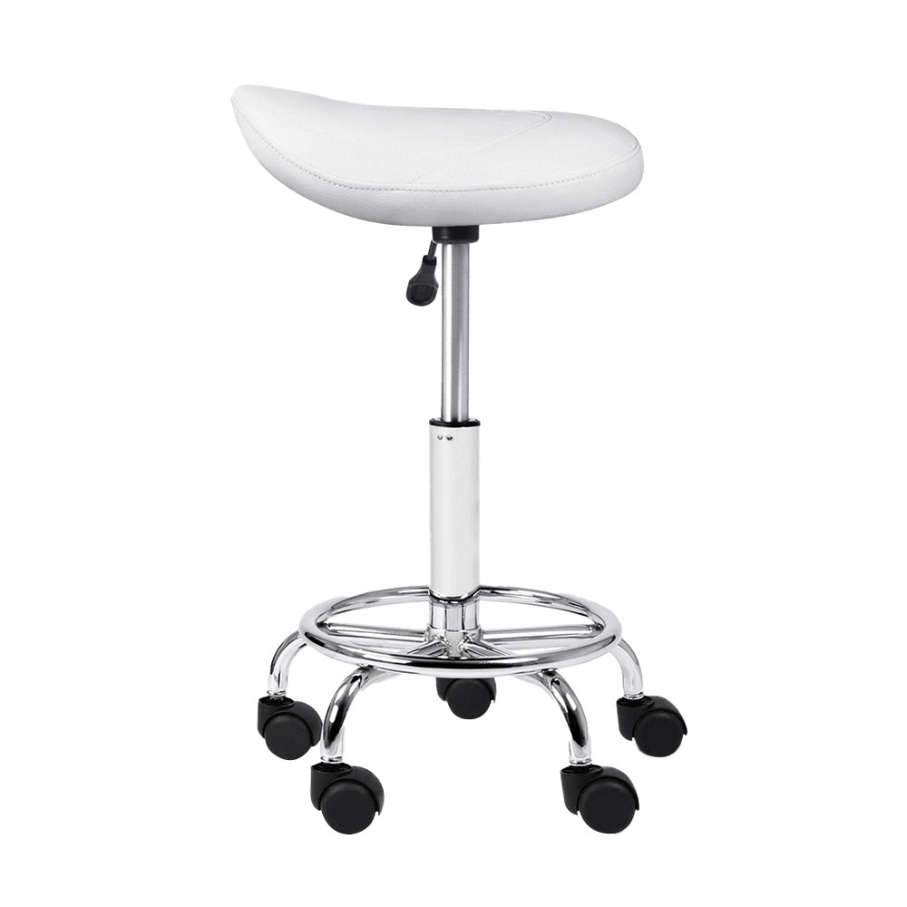 Artiss Salon Stool Saddle Swivel Chair White 3