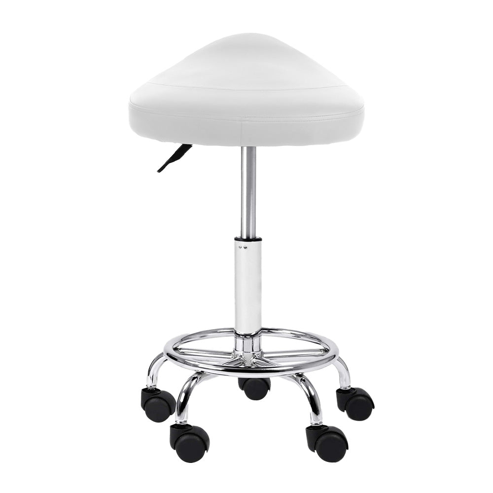 Artiss Salon Stool Saddle Swivel Chair White 4