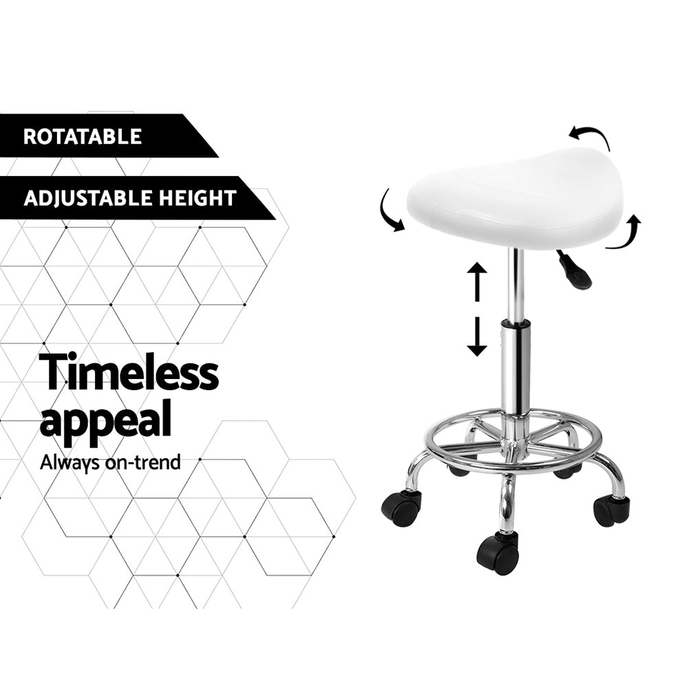 Artiss 2x Salon Stool Saddle Swivel Chair White 5