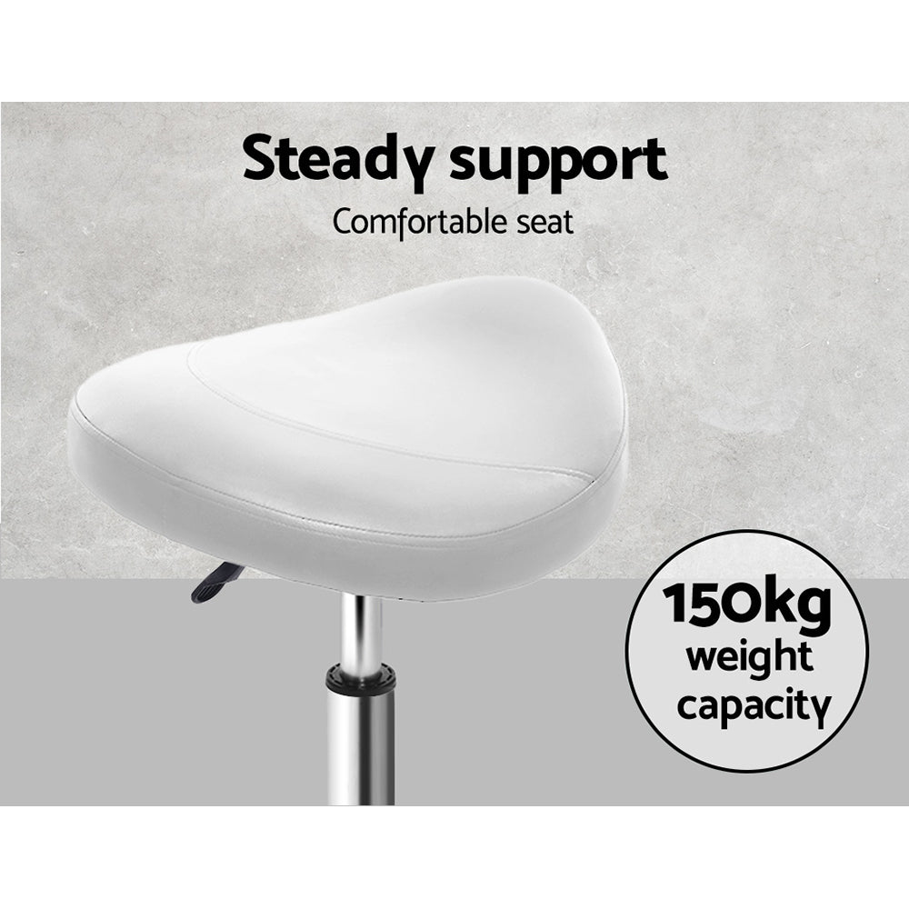 Artiss 2x Salon Stool Saddle Swivel Chair White 6