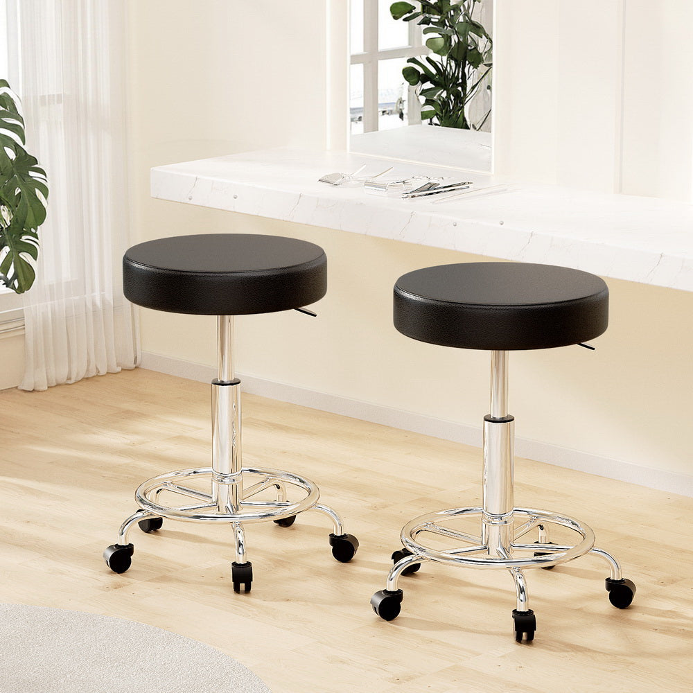Artiss 2x Salon Stool Round Swivel Chair Black 7