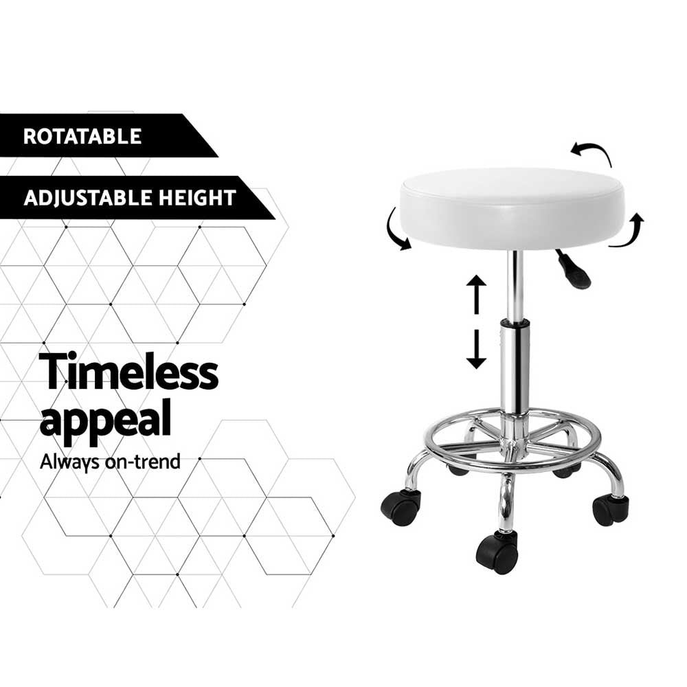Artiss Salon Stool Round Swivel Chair White 5