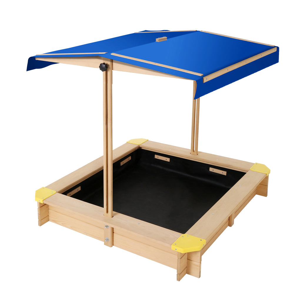 Keezi Kids Sandpit Wooden Sandbox Sand Pit with Canopy Bench Seat Toys 101cm 3