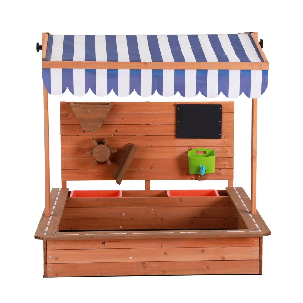 Keezi Kids Sandpit Wooden Canopy Sandbox With Cover Funnel Outdoor Toys 110cm 3