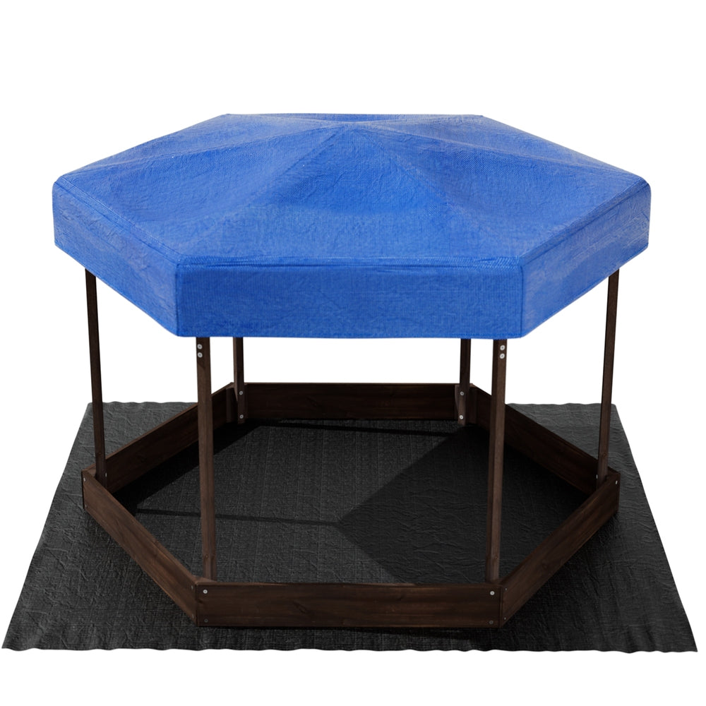 Keezi Kids Sandpit Wooden Hexagon Sand Pit with Canopy Outdoor Beach Toys 182cm 3