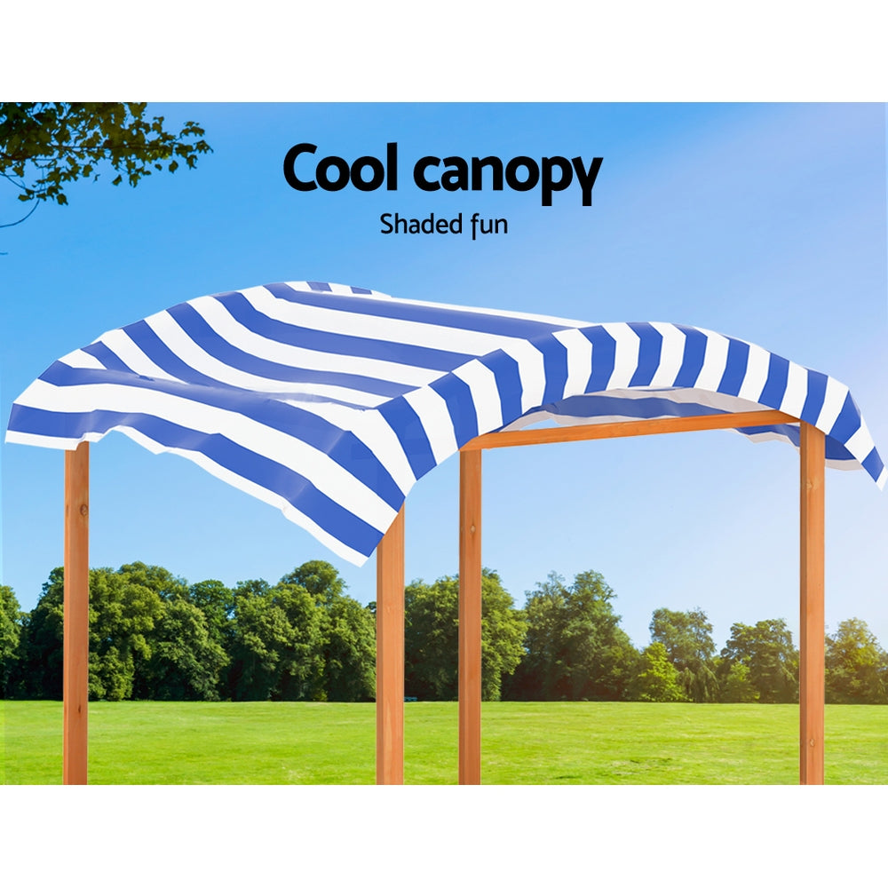 Keezi Kids Sandpit Wooden Sandbox Sand Pit with Canopy Water Basin Toys 146cm 5