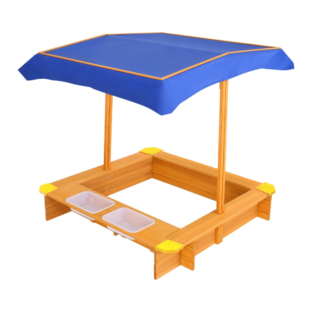Keezi Kids Sandpit Wooden Sandbox Sand Pit with Canopy Water Basin Toys 103cm 3