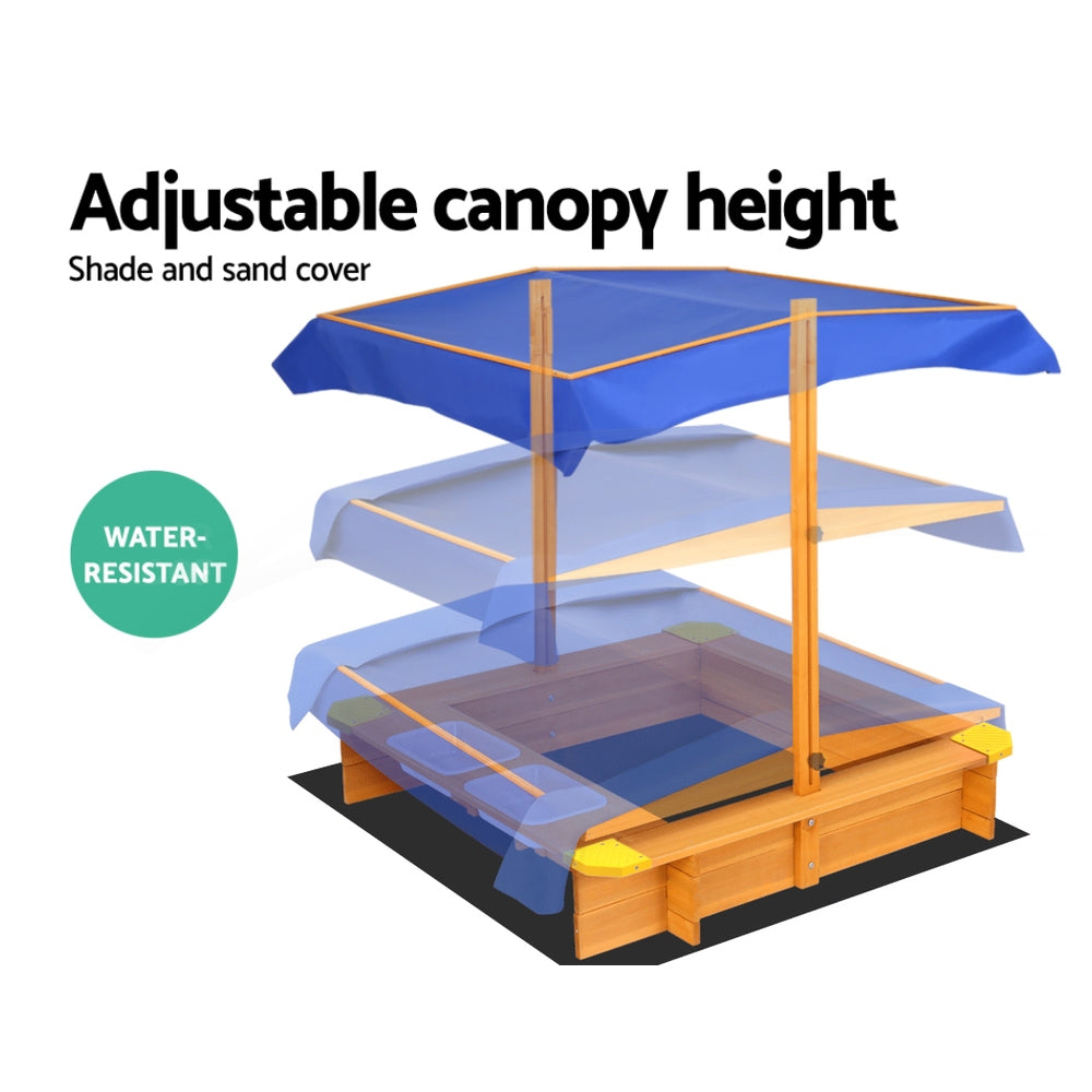Keezi Kids Sandpit Wooden Sandbox Sand Pit with Canopy Water Basin Toys 103cm 5