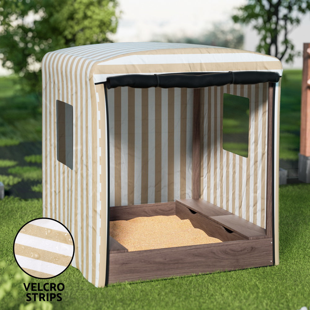 Keezi Kids Sandpit Wooden Sandbox Sand Pit with Canopy Window Water Basin 120cm 6