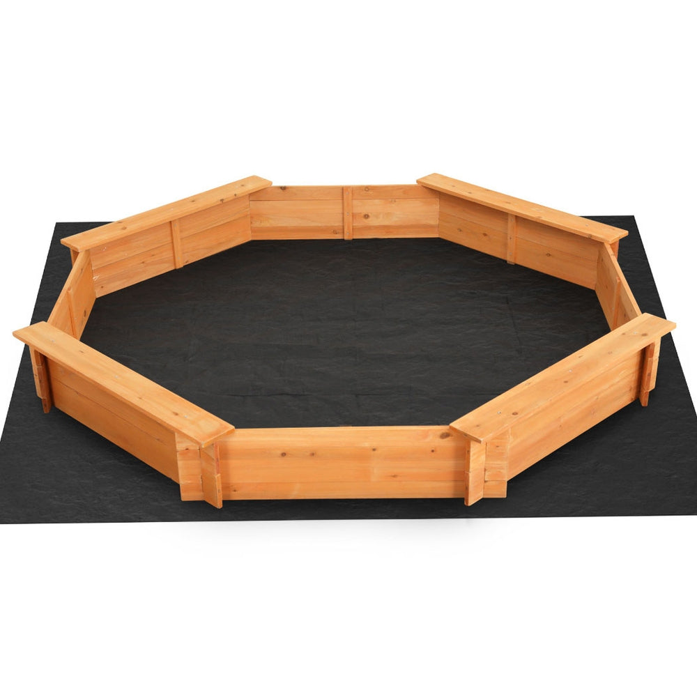 Keezi Kids Sandpit Wooden Round Sand Pit with Cover Bench Seat Beach Toys 182cm 3