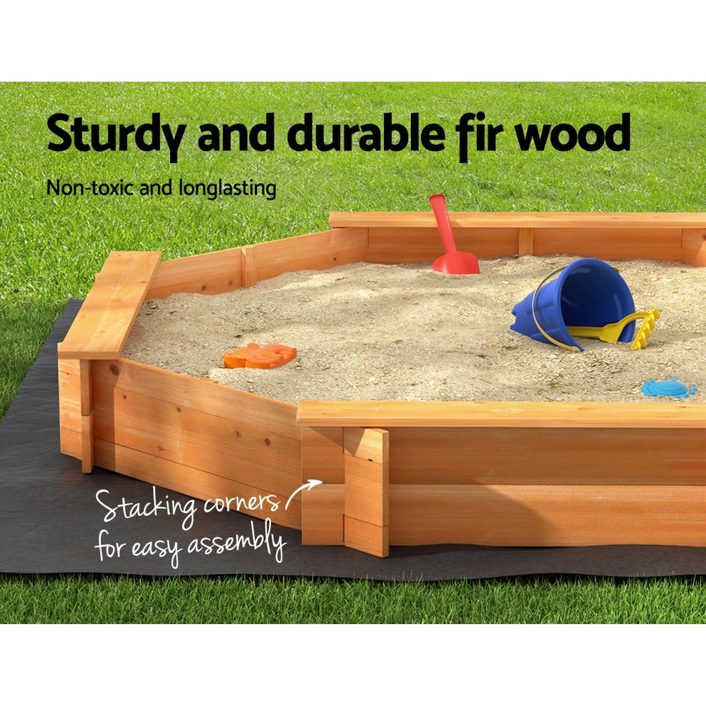 Keezi Kids Sandpit Wooden Round Sand Pit with Cover Bench Seat Beach Toys 182cm 5