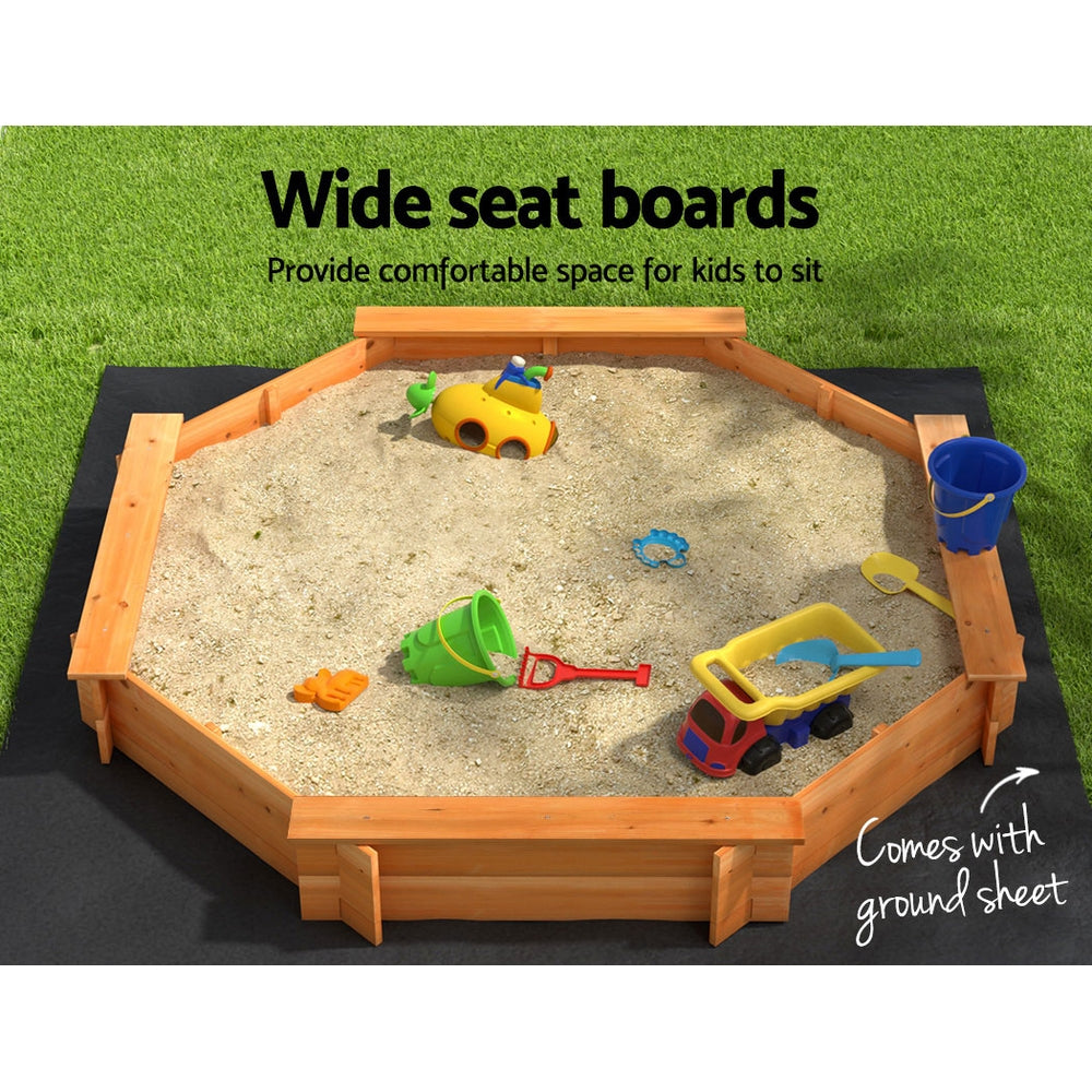 Keezi Kids Sandpit Wooden Round Sand Pit with Cover Bench Seat Beach Toys 182cm 6