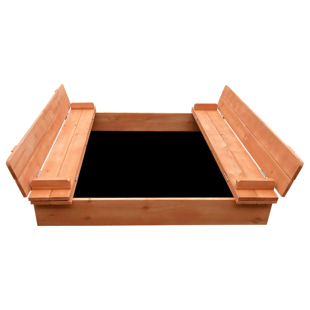 Keezi Kids Sandpit Wooden Sandbox Sand Pit Foldable Seat Outdoor Beach Toys 90cm 3