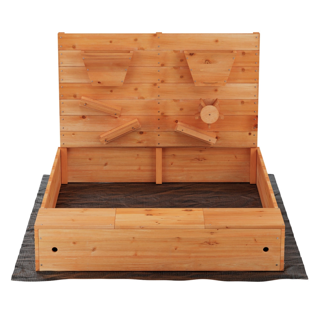 Keezi Kids Sandpit Wooden Sandbox Sand Pit with Cover Funnel Outdoor Toys 120cm 3