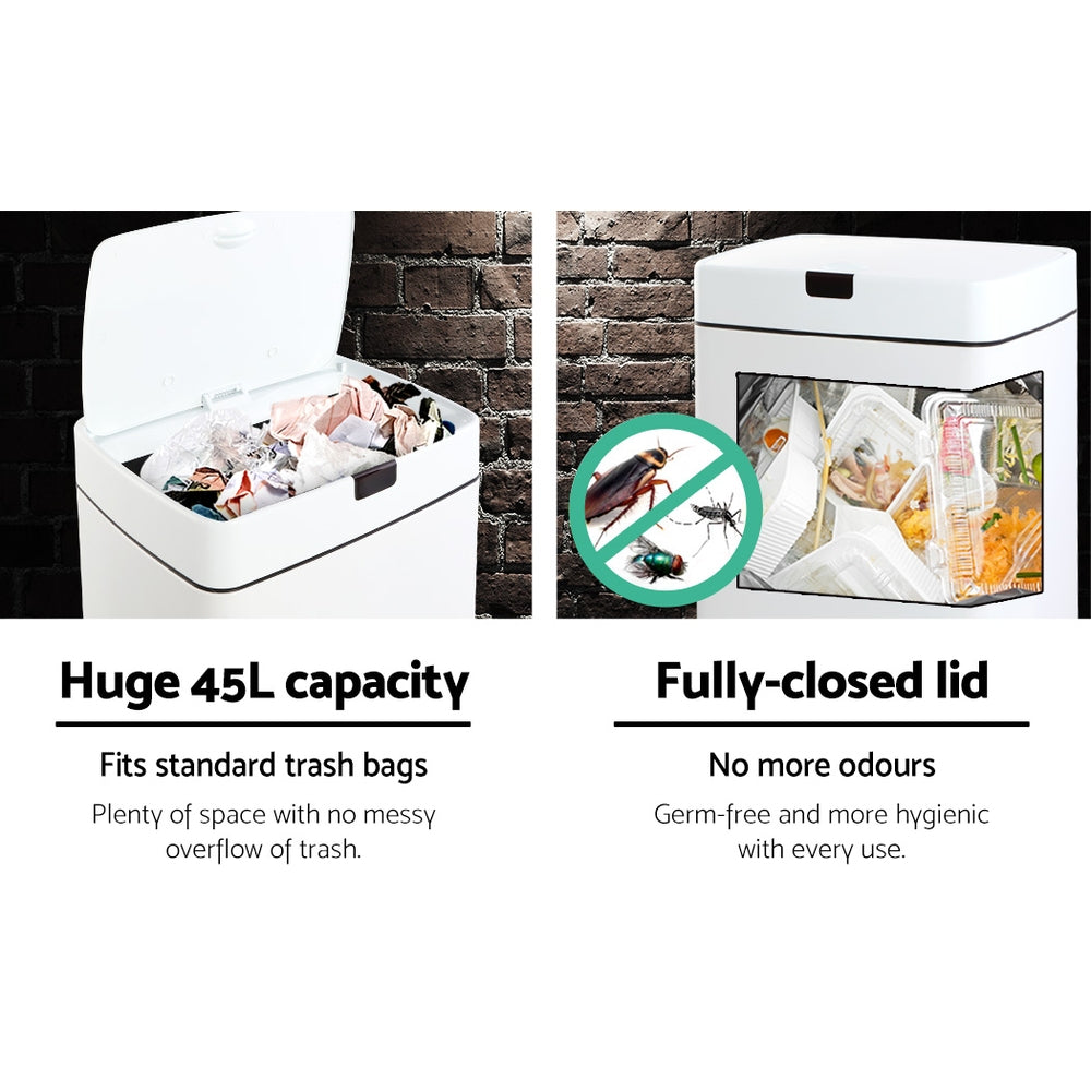 Devanti 45L Motion Sensor Bin Rubbish Automatic White 7