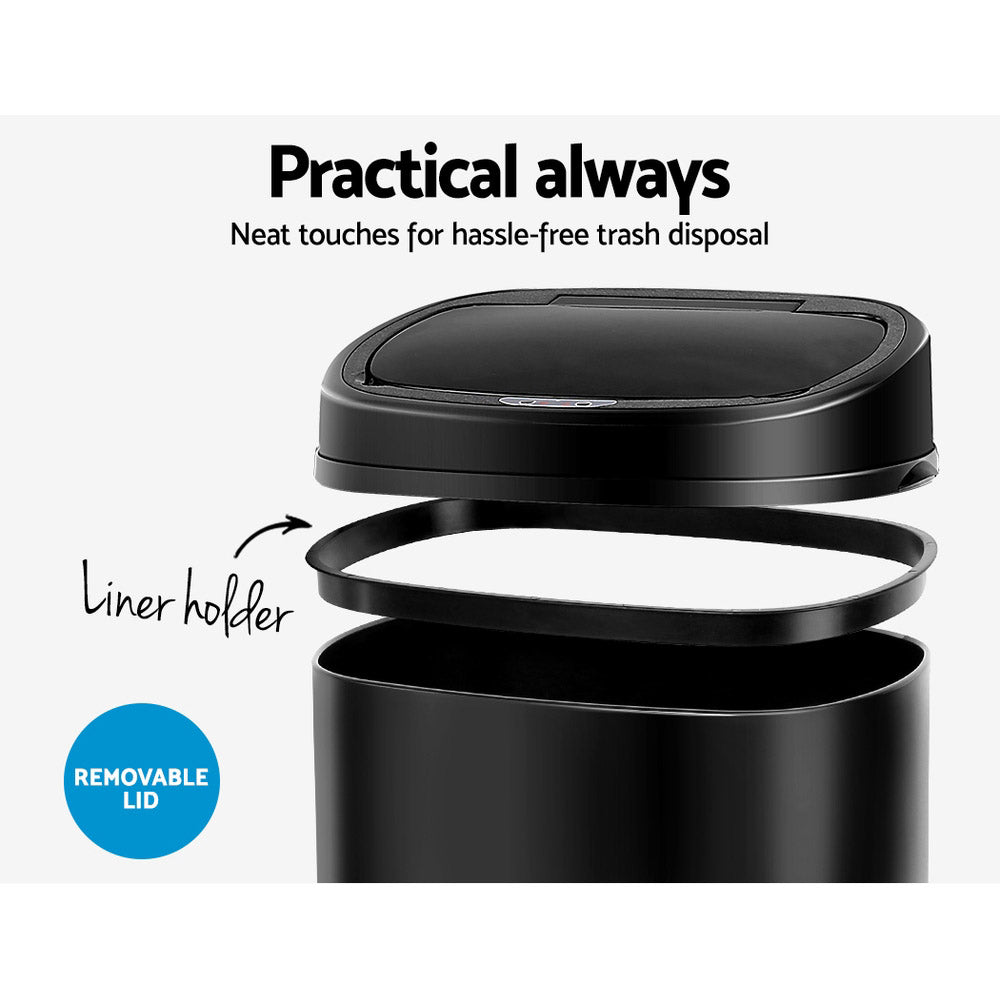 Devanti 58L Motion Sensor Bin Rubbish Automatic Black 5